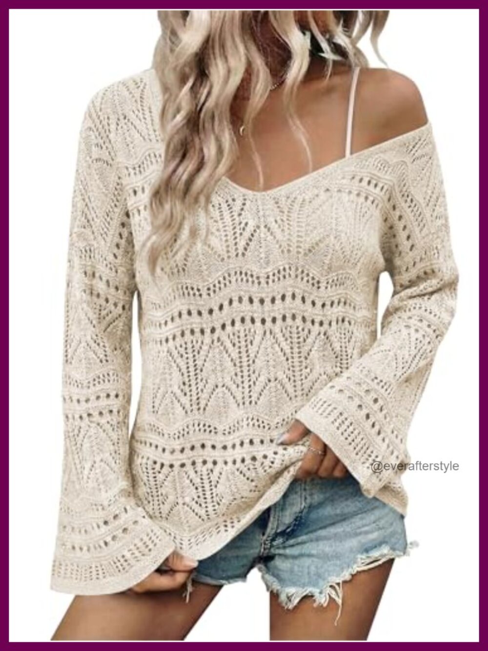 Boho Off Shoulder Crochet Sweater Top Lightweight Knit Beach Coverup